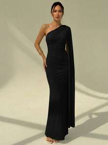 Aloruh Romantic Elegant Ruched Waist Tie Neck Fitted Mermaid Dress,Dresses For Women Summer - Black - View 4