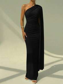 Aloruh Romantic Elegant Ruched Waist Tie Neck Fitted Mermaid Dress,Dresses For Women Summer - Black - View 7