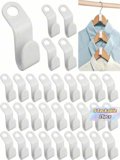 SHEIN 25pcs/50pcs White Hanger Connector Hooks, Magic Hanger Hooks, Heavy Duty Cascading Connector Hooks, Space Saving Hanger Extenders For Organizing Clothes In Closet Decorations Decor Festival Decor Room Decor Home Decor Decor Bedroom Decor Dress Pants Shoes Jeans Boots Skirt