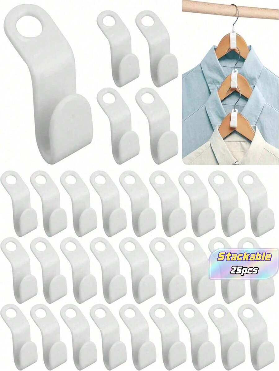 SHEIN 25pcs/50pcs White Hanger Connector Hooks, Magic Hanger Hooks, Heavy Duty Cascading Connector Hooks, Space Saving Hanger Extenders For Organizing Clothes In Closet Decorations Decor Festival Decor Room Decor Home Decor Decor Bedroom Decor Dress Pants Shoes Jeans Boots Skirt - White - View 1
