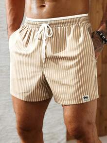 Palasendo Men's Drawstring Waist Striped Beach Shorts, Holiday - Multicolor - View 4