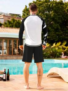 Palasendo 2pcs Men's Raglan Sleeve Top And Shorts Swimsuit Set - Multicolor - View 2