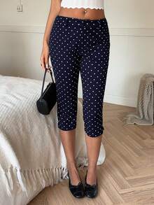 SHEIN EZwear 海軍藍波點女款七分內搭褲 - 藏蓝色 - 查看 3
