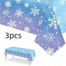 1 pieza Mantel desechable de 137*274cm/54*108in, patrón de degradado azul y morado con copos de nieve, adecuado para cumpleaños, Navidad y otras fiestas temáticas, decoración diaria, Navidad - Multicolor - Ver 5