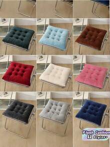 1pc Double-Sided Plush Seat Cushion, Thick Non-Slip Office Chair Pad For Desk & Gaming Chairs, Mediation Pillow For Home, Dining & Floor Sitting - Multicolor - View 1