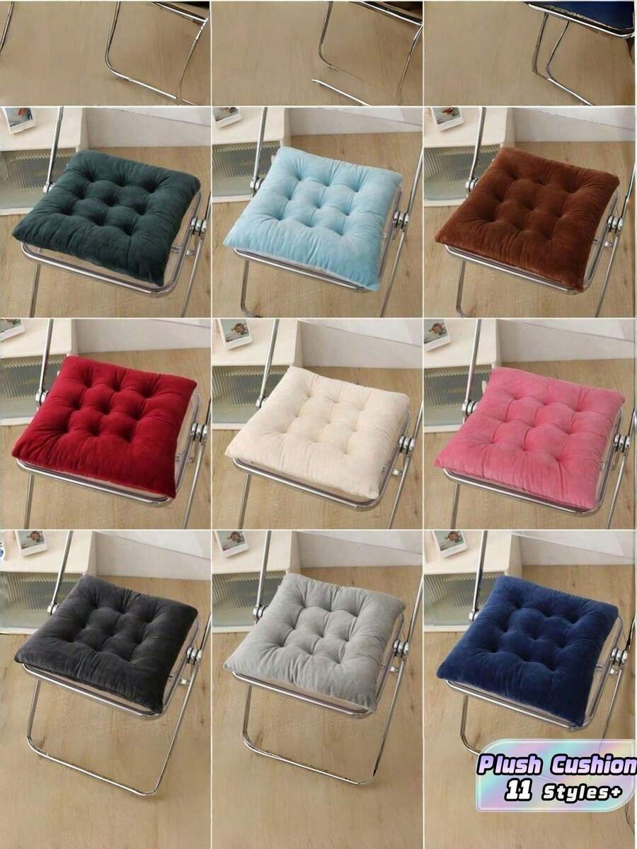 1pc Double-Sided Plush Seat Cushion, Thick Non-Slip Office Chair Pad For Desk & Gaming Chairs, Mediation Pillow For Home, Dining & Floor Sitting - Multicolor - View 1