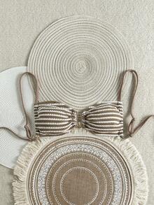 Swim Chiccia Áo bikini gợi cảm buộc dây sau lưng, chất liệu vải dệt họa tiết, trang trí kim loại, thích hợp cho kỳ nghỉ hè ở bãi biển, dành cho nữ. - màu nâu - Xem 5