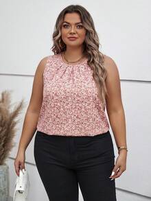 SHEIN Clasi Plus Size Women Floral Print Ruched Casual Versatile Daily Wear Shirt - Pink - View 8