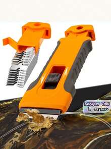 Multifunctional Adhesive Remover Scraper Tool Set, For Phone Screen Protector Installation, Car Decal Removal & Home Cleaning, DIY Repair Kit - Orange - View 1