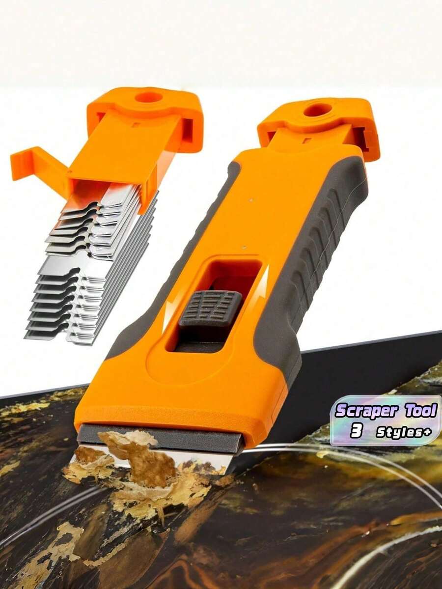 Multifunctional Adhesive Remover Scraper Tool Set, For Phone Screen Protector Installation, Car Decal Removal & Home Cleaning, DIY Repair Kit - Orange - View 1