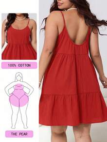 Solflare Red Plus Size Women's Ruffle Hem Spaghetti Strap Spring/Summer Dress - Red - View 1