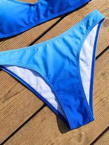 Swim Mod Set de 2 piezas Conjunto de playa para mujer, ropa de baño de vacaciones elegante y sexy, parte superior bandeau con tirantes ajustables de color degradado y Bottom de bikini, adecuado para fiestas en la piscina, primavera/verano - Multicolor - Ver 5