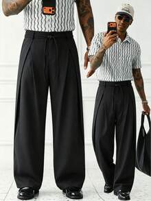 HUEFORM Men's Old Money Black Relaxed Fit Wide Leg Casual Flowing Pants, The Belt Design Makes The Product More Refined.,
The Cross-Pleat Design Makes The Silhouette More Three-Dimensional. The Best Gift For Your Boyfriend Or Husband. - Black - View 3