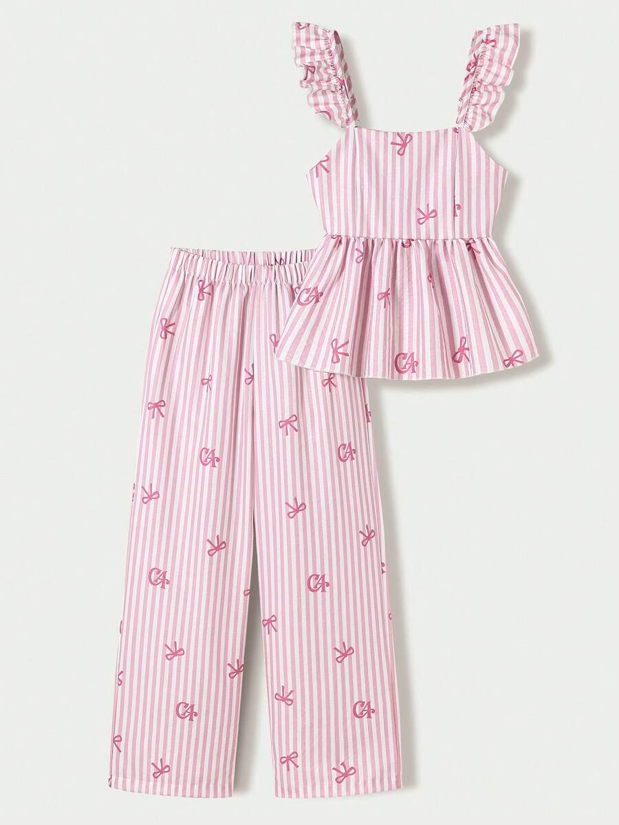 SHEIN Casuvi Kids Áo tank top hai dây màu vàng ôm sát, thích hợp cho kỳ nghỉ hè, du lịch, đi học và mặc hàng ngày, dành cho nữ sinh. - Hồng - Xem 1