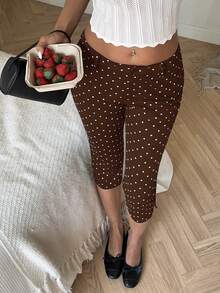 SHEIN EZwear 女款棕色與白色波點休閒 70 年代 1960 年代 百搭七分褲 早午餐 日常 夏季 - 咖啡棕 - 查看 4