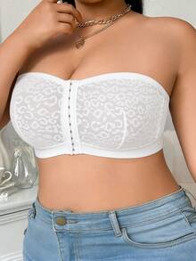 1pc Front Closure Leopard Print Lace Plus Size Bra With Non-Slip Grip - White - View 5