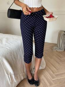 SHEIN EZwear 海軍藍波點女款七分內搭褲 - 藏蓝色 - 查看 9