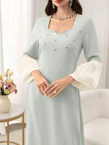 Yasmyna Đầm dạ hội thanh lịch, cổ vuông, tay phồng, xẻ tà, đính cườm và đá quý. - Nhiều màu - Xem 8