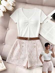 Selianne Women's White Floral Lace Fabric Elegant Loose Wide Leg Casual Shorts,Summer Date Tea Party Invisible Zipper Design,Suitable For Travel,Street Style - Multicolor - View 6