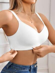 1 pieza Sujetador inalámbrico minimalista y cómodo de gel sin costuras para mujer con almohadillas extraíbles - Blanco - Ver 7