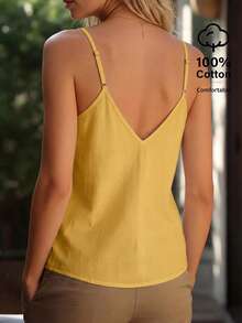 Áo hai dây nữ có khuy trang trí - Màu vàng - Xem 2
