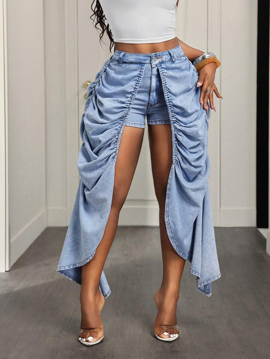 BamGleam Women's Casual Denim Shorts - Blue - View 1