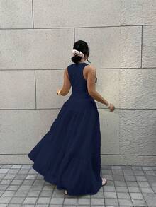 GalTyme Ensemble 2 pièces Top sans manches et jupe bleu marine, grande taille - Bleu marine - Voir 2