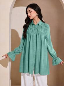 Graceveil Elegant Women's Ruffle Loose Casual Long Sleeve Blouse, Sweet And Youthful - Green - View 3