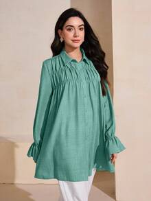 Graceveil Elegant Women's Ruffle Loose Casual Long Sleeve Blouse, Sweet And Youthful - Green - View 6