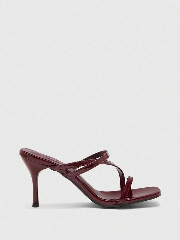 CUCCOO BIZCHIC Square Head Stiletto Burgundy Comfortable Simple Stiletto With Summer Fashion Open-Toed Women's High-Heeled Sandals Slippers Daily Commute Versatile Fashion Sexy Women's Sandals