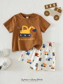 Cozy Pixies 2件套婴儿/幼儿可爱卡通针织柔软舒适夏季T恤和短裤套装，休闲装 - 卡其色 - 查看 9