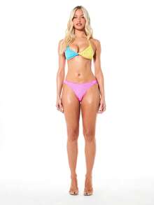 SUMWON WOMEN Bộ bikini tam giác đính đá nhiều màu neon với thiết kế phối màu và dây buộc phía sau, đồ bơi mùa hè. - Nhiều màu - Xem 5