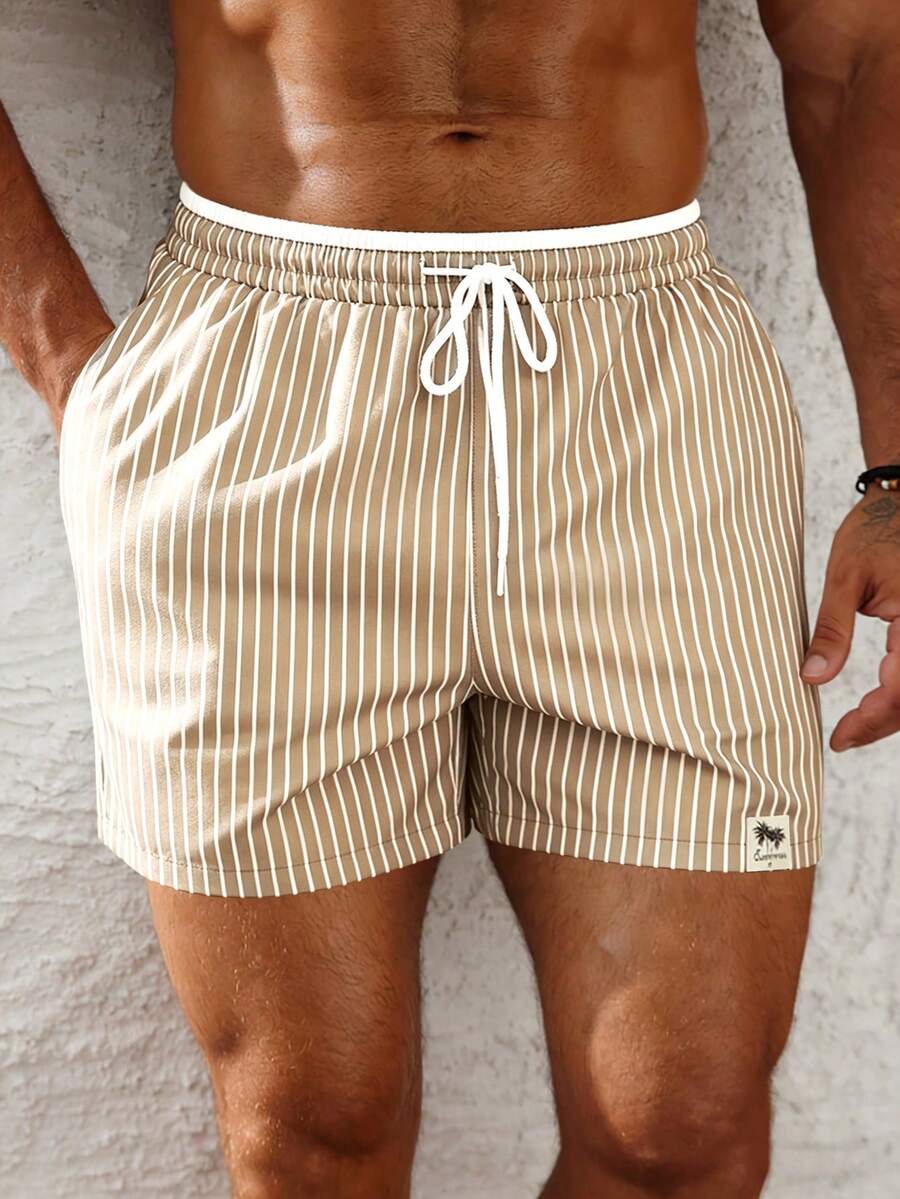 Palasendo Men's Drawstring Waist Striped Beach Shorts, Holiday - Multicolor - View 1