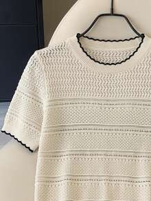 SHEIN Women's Hollow-Out Knit Short Sleeve Top - Apricot - View 4