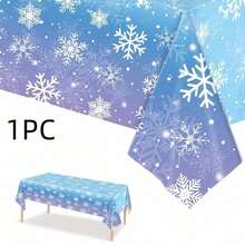 1 pieza Mantel desechable de 137*274cm/54*108in, patrón de degradado azul y morado con copos de nieve, adecuado para cumpleaños, Navidad y otras fiestas temáticas, decoración diaria, Navidad - Multicolor - Ver 7