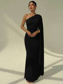 Aloruh Romantic Elegant Ruched Waist Tie Neck Fitted Mermaid Dress,Dresses For Women Summer - Black - View 5