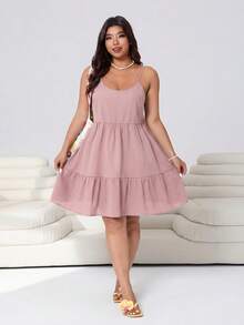 Solflare Plus Size Women's Lotus Pink Ruffle Hem Spaghetti Strap Spring/Summer Dress - Dusty Pink - View 2
