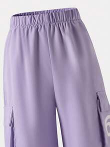 Casuvi Kids 2pcs/Set Conjunto de Verano para Niña Preadolescente, Camiseta Retro Americana con Letra Púrpura & Pantalones Cargo, Conjunto de Moda Estilo Vaquero Dulce para Regreso a Clases - Morado - Ver 6