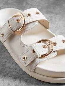 SHUZIA Sandal Datar Slip-On Wanita Replika Superior Comfort dengan Gesper dan Tali Ganda - Putih - View 7
