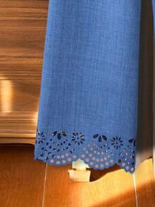 Young Girl Top Set,V-Neck Burn-Out Pattern Bowknot Sleeveless Top&Wide-Leg Pants Summer,Matching,Family Vacation,Holiday Outfits - Blue - View 8