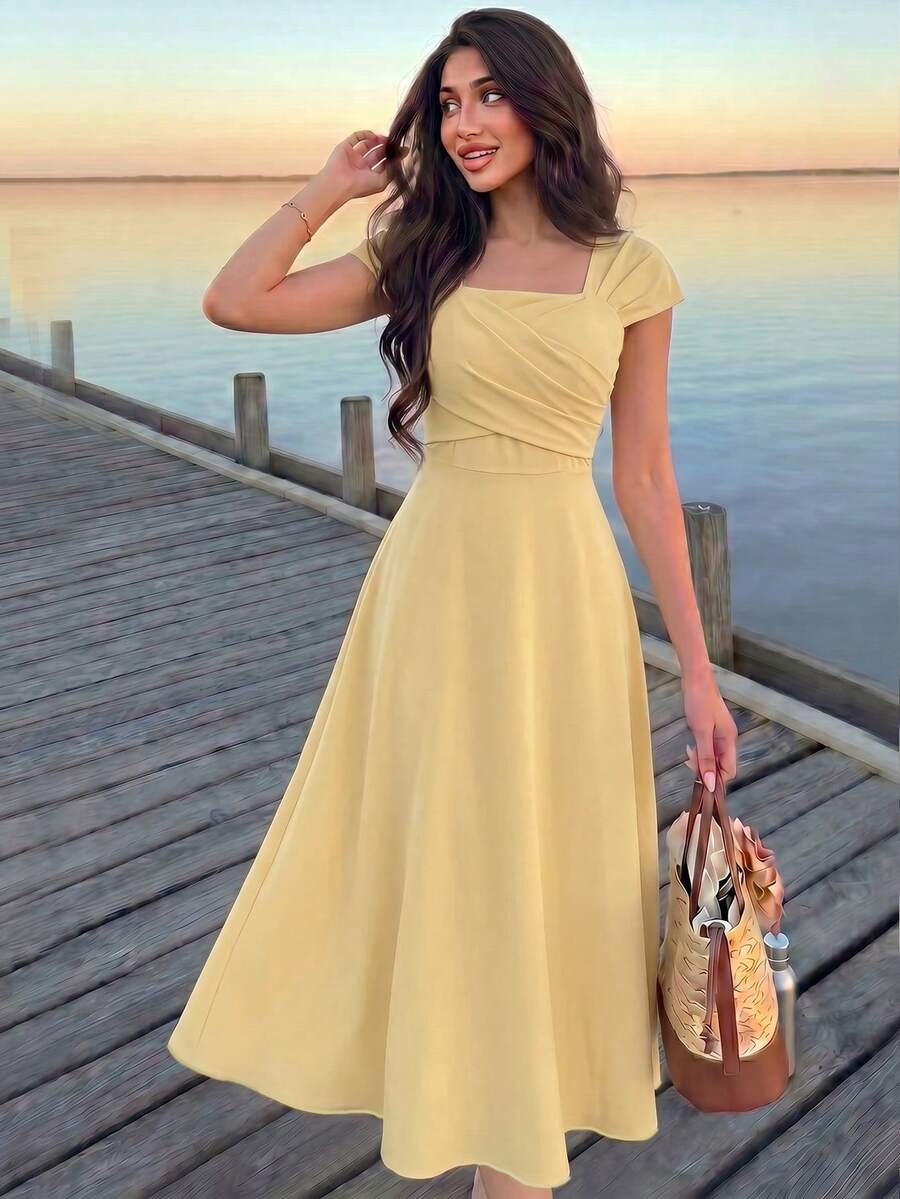 Modelyn 女士时尚优雅百褶连衣裙，适合约会、晚宴和正式场合