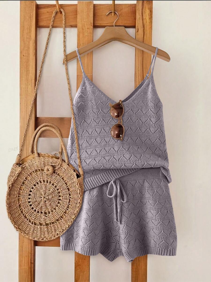 GlowEve Bộ đồ nữ gồm áo hai dây màu trơn và quần short cạp chun, kiểu dáng thường ngày. - Bụi tím - Xem 1