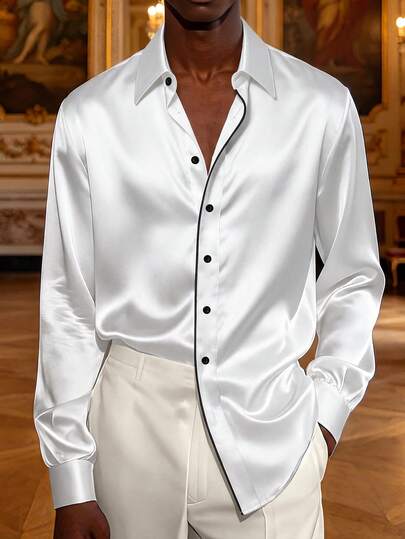 Manfinity AFTRDRK Men's Contrast Trim Long Sleeve Casual Comfortable Fashionable Shirt