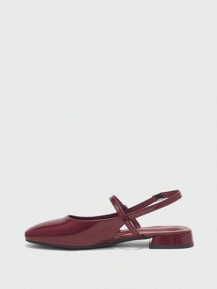 CUCCOO BIZCHIC Coarse Heel Flat-Soled Women's Shoes Burgundy Back Strap Belt Simple And Comfortable Commuter Women's Flat-Soled Shoes Daily Versatile Work Spring And Summer Mary Jane Women's Shoes