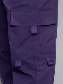 Claim Dot Loose Men's Letter & Expression Print Flap Pocket Drawstring Waist Cargo Pants - Purple - View 6