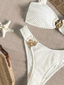 Swim Chiccia Set Bikini Wanita Elegan untuk Liburan, Terbuat dari Kain Warna Polos dengan Desain Tali Tebal dan Hiasan Rantai Logam - Putih - View 5