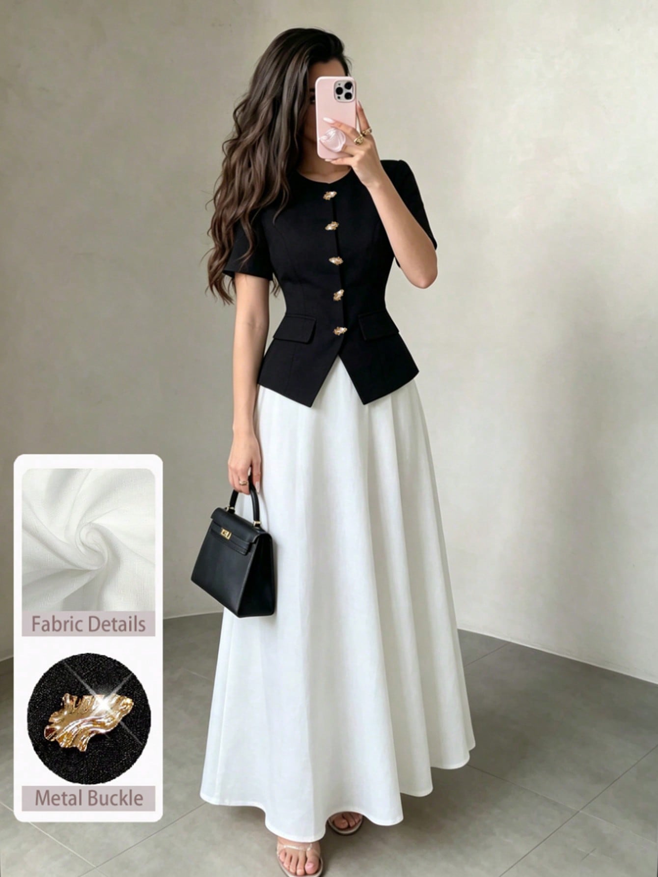 Black White Flared Skirt Suit