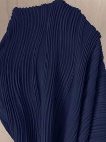 SHEIN Maternity Solid Color Asymmetrical Shoulder Fitted Summer Dress - Navy Blue - View 6