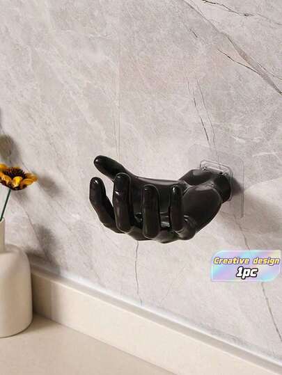 1pc Solid Wall Hook, Creative Hand Design Punch-Free Wall Hook For Home