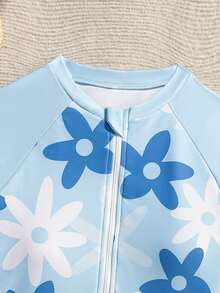 SHEIN New Fashion Tween Girls Colorful Printed One-Piece Swimsuit - Baby Blue - View 4